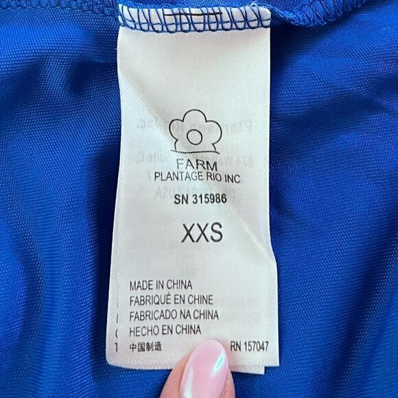 Farm Rio 🌴🦜🌺 Vivid Bright Blue Long Sleeve, High-Neck Bodysuit, Size XXS. NWT - Picture 14 of 16